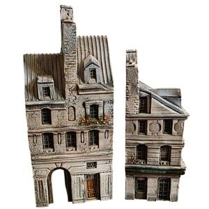 Gault Ceramic‎ Buildings Gray Hand Crafted French Miniature 2pc